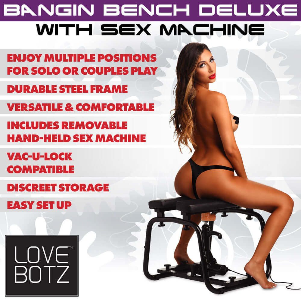 LoveBotz Bangin Bench Deluxe with Sex Machine - Black Sex Bench with Mains Powered Machine